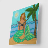 Meerjungfrau und Palme Tree Abstrakte Malerplatz W Quadratische Wanduhr (Winkel)