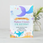 Meerjungfrau und Party Einladung von Haien (Stehend Vorderseite)