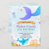 Meerjungfrau und Party Einladung von Haien (Vorne/Hinten)