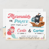 Meerjungfrau und Pirate Gemeinsame Geburtstagspart Einladung (Vorne/Hinten)
