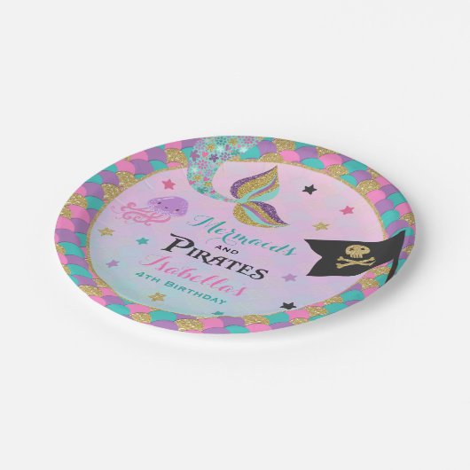 Meerjungfrau-und Piraten-PapierParty-Teller Pappteller (Schrägansicht)
