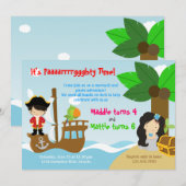 Meerjungfrau-und Piraten-Zwillings-gemeinsames Einladung (Vorne/Hinten)