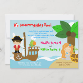 Meerjungfrau-und Piraten-Zwillings-gemeinsames Einladung