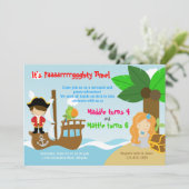 Meerjungfrau-und Piraten-Zwillings-gemeinsames Einladung (Stehend Vorderseite)