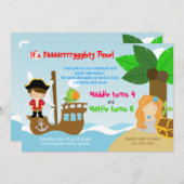 Meerjungfrau-und Piraten-Zwillings-gemeinsames Einladung (Vorne/Hinten)