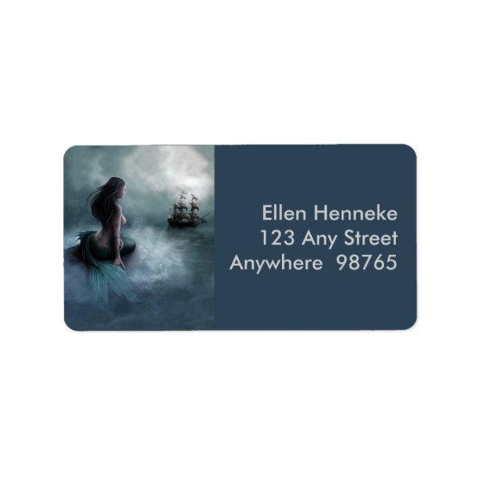 Meerjungfrau und Piratenschiff Adressaufkleber (Vorne)