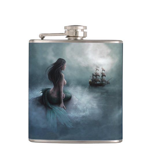 Meerjungfrau und Piratenschiff Flachmann (Vorderseite)