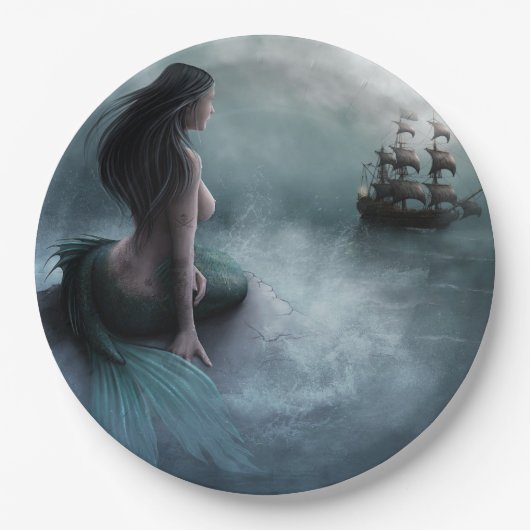 Meerjungfrau und Piratenschiff Pappteller (Vorderseite)
