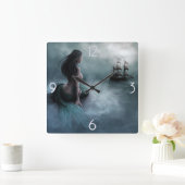Meerjungfrau und Piratenschiff Quadratische Wanduhr (Zuhause)