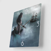 Meerjungfrau und Piratenschiff Quadratische Wanduhr (Winkel)