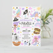 Meerjungfrau und Piraterie Gemeinsame Geburtstagsp Einladung (Stehend Vorderseite)