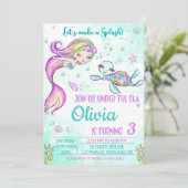 Meerjungfrau und Schildkröte Einladung (Stehend Vorderseite)