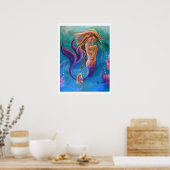 Meerjungfrau und Seepferd, farbenfroh Poster (Küche)