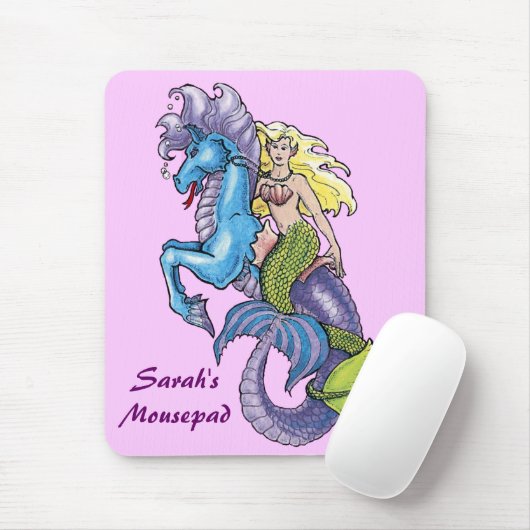 Meerjungfrau und Seepferd Wasserfarbe Mousepad (Mit Mouse)