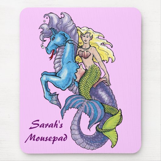 Meerjungfrau und Seepferd Wasserfarbe Mousepad (Vorne)