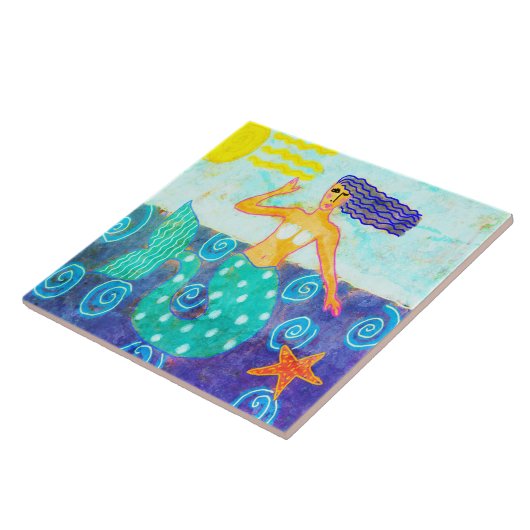 Meerjungfrau und Starfish Abstrakte Kunst Fliese (Seite)