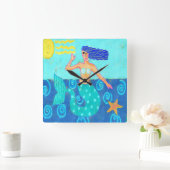 Meerjungfrau und Starfish Abstrakte Kunst Quadratische Wanduhr (Zuhause)