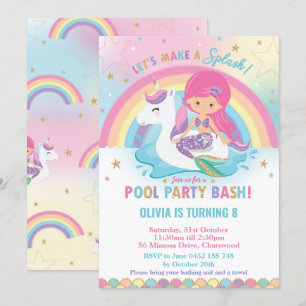 Meerjungfrau und Unicorn Pool Party Geburtstag ros Einladung