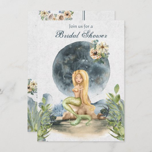 Meerjungfrau und Vollmond Beach Brautparty Einladung (Vorne/Hinten)