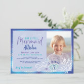 Meerjungfrau unter blauem und Lila Foto Einladung (Stehend Vorderseite)