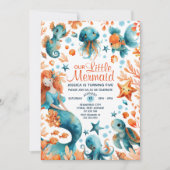 Meerjungfrau unter dem Cartoon Mädchen Geburtstag Einladung (Vorderseite)