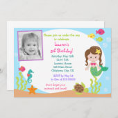 Meerjungfrau unter dem Foto Birthday Einladung (Vorne/Hinten)