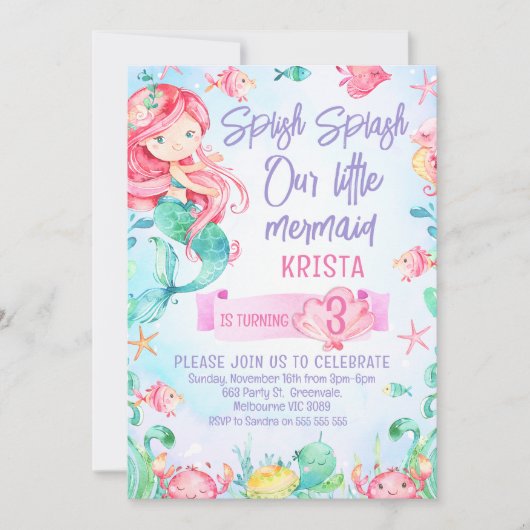 Meerjungfrau unter dem Meer Einladung (Vorderseite)