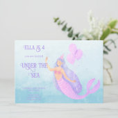 Meerjungfrau unter dem Meer Geburtstag blauer Einl Einladung (Stehend Vorderseite)