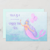 Meerjungfrau unter dem Meer Geburtstag blauer Einl Einladung (Vorne/Hinten)