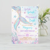 Meerjungfrau unter dem Meer Mädchen Geburtstag Einladung (Stehend Vorderseite)