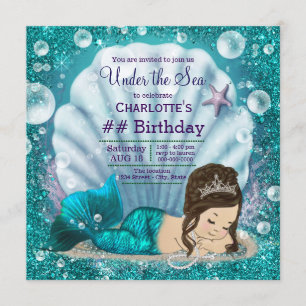 Meerjungfrau unter dem Meer Mädchen Geburtstagspar Einladung