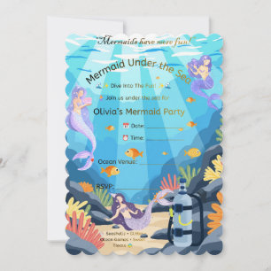 Meerjungfrau Unter dem Meer Party-Einladung – Magi Save The Date