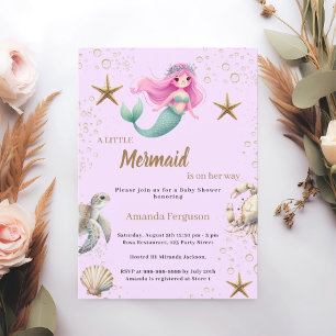 Meerjungfrau Unter dem Meer rosa lila Babyparty Einladung