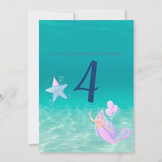 Meerjungfrau unter dem Meeresfarben Kinder Party Einladung (Rückseite)