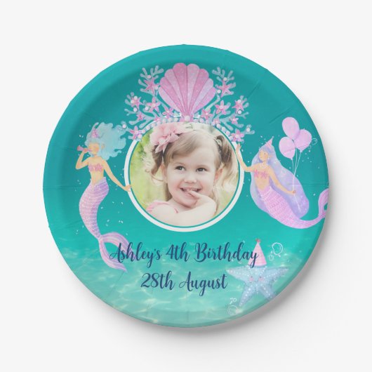 Meerjungfrau unter dem Meeresfarben Kinder Party Pappteller (Vorderseite)