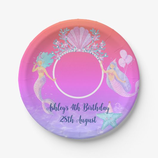 Meerjungfrau unter dem Meeresfarben Kinder Party Pappteller (Vorderseite)