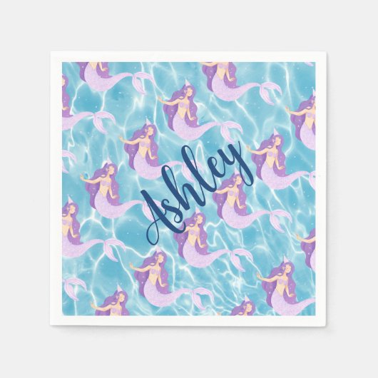 Meerjungfrau unter dem Meeresfarben Kinder Party Serviette (Vorderseite)
