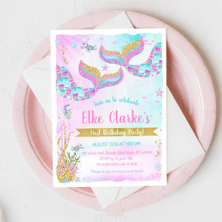 Meerjungfrau unter dem Regenbogen-Mädchen-Geburtst Einladung