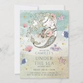 Meerjungfrau unter dem Sea Gold Glitzer Geburtstag Einladung (Vorderseite)