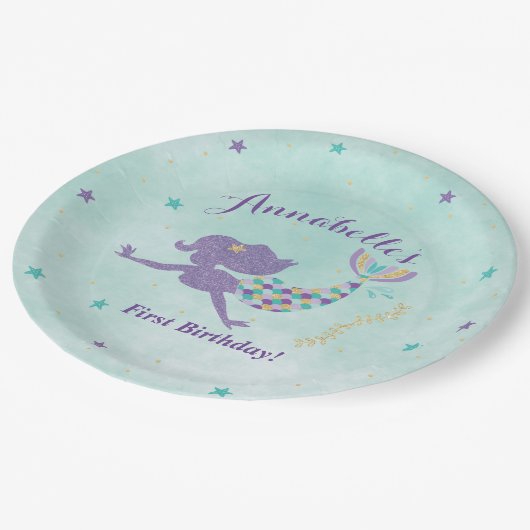 Meerjungfrau unter dem SeeParty-Papier-Teller Pappteller (Schrägansicht)
