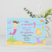 Meerjungfrau unter den Meergeburtstags-Party Einladung (Stehend Vorderseite)