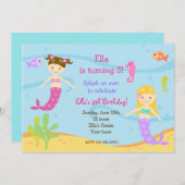 Meerjungfrau unter den Meergeburtstags-Party Einladung (Vorne/Hinten)