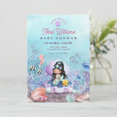 Meerjungfrau unter der Babydusche Einladung (Stehend Vorderseite)