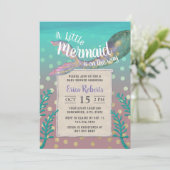 Meerjungfrau unter der Gold Dots Girl Babydusche Einladung (Stehend Vorderseite)