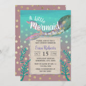 Meerjungfrau unter der Gold Dots Girl Babydusche Einladung (Vorne/Hinten)