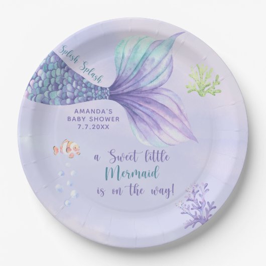 Meerjungfrau unter der Kinderdusche Pappteller (Vorderseite)