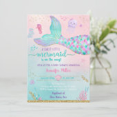 Meerjungfrau unter der Rosa-Gold-Babydusche Einladung (Stehend Vorderseite)