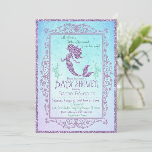 Meerjungfrau unter der Sea Baby Dusche Einladung (Stehend Vorderseite)