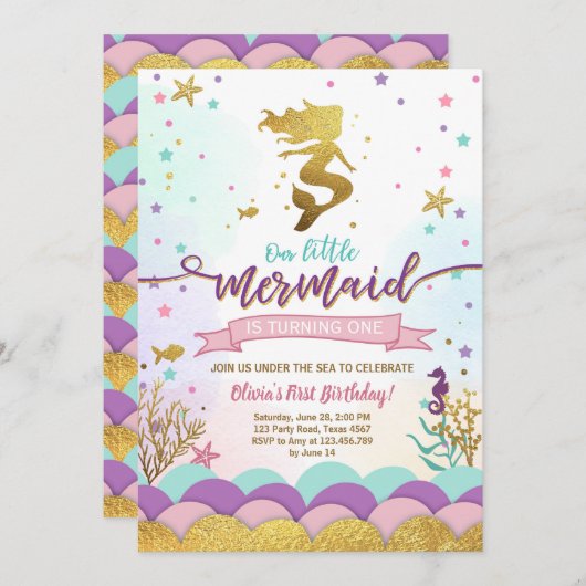 Meerjungfrau unter der Seegeburtstags-Einladung Einladung (Vorne/Hinten)