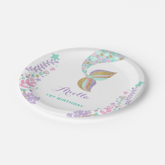 Meerjungfrau unter der Seepapierplatte 7" Pappteller (Schrägansicht)